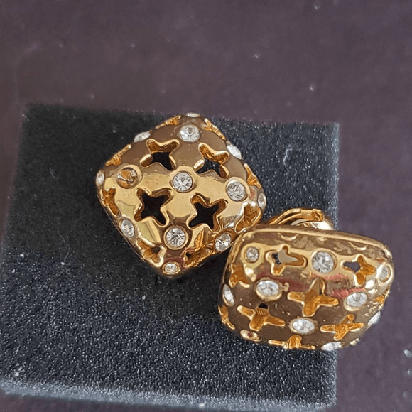 Swarovski Earrings Gold Plated‎ Crystals Accents Swan Signed Clip On Closure - Picture 2 of 6